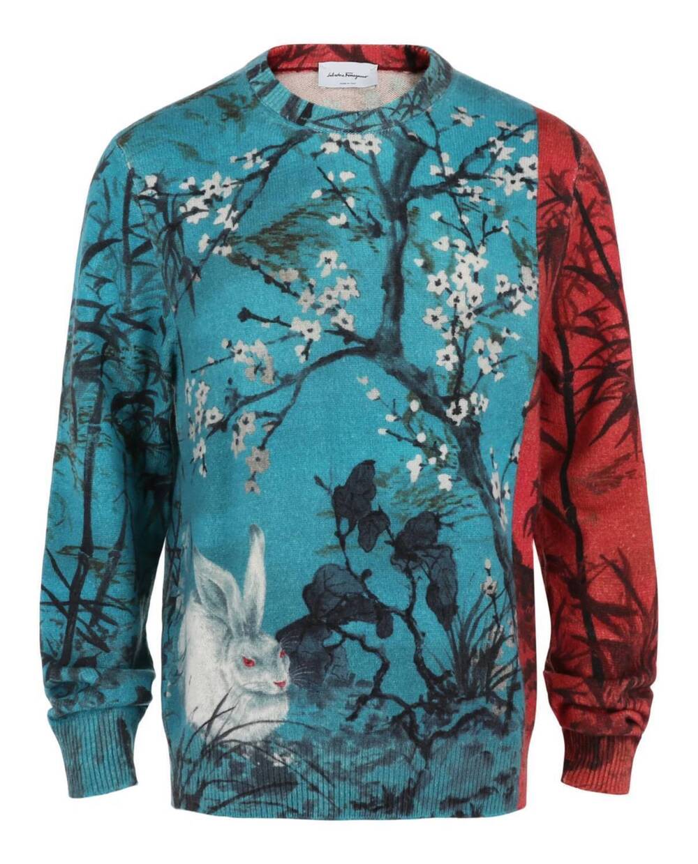 NEW SALVATORE FERRAGAMO women's crew neck rabbit sweater in multi